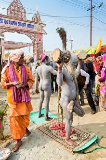 Yamuna Prints: Sadhus performing a ceremony, For Editorial Use Only