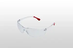 Goggles Prints: Safety glasses are transparent. Close-up. Isolated on a gray background