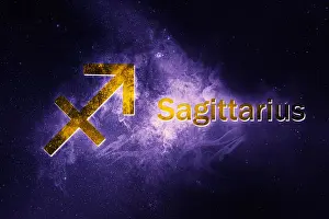 Milky Way Prints: Sagittarius Horoscope Sign. Abstract night sky background