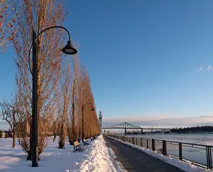Flowing Water Prints: The Sailors Clock Tower on Quai de L'Horloge in the distance with the Jacques Cartier Bridge in the distance