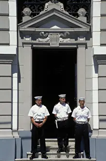 Sailors Prints: SAILORS on gaurd at the PRIMERA ZONA NAVAL on PLAZA SOTOMAYOR VAPARAISO CHILE