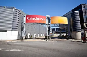 Sainsburys Prints: Sainsbury's supermarket entrance sign, Camden Town, London, England, UK