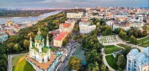 Saint Andrew church and Andriyivskyy Descent in Kyiv, Ukraine