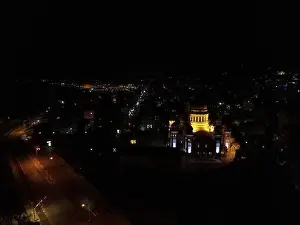 Midnight Prints: Saint Andrew Church Of Patra City In Greece At Midnight Aerial Night View