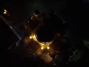 Midnight Prints: Saint Andrew Church Of Patra City In Greece At Midnight Aerial Night View