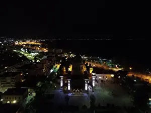 Midnight Prints: Saint Andrew Church Of Patra City In Greece At Midnight Aerial Night View