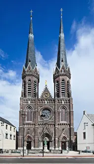 Symbol Tower Prints: Saint Joseph Church. Neo-Gothic cross-shaped basilica with three transepts and two octagonal 72m-high towers