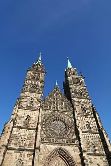 Nuremberg Prints: Saint Lawrence cathedral (St. Lorenz) over clear blue sky