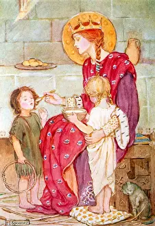 Margaret Prints: Saint Margaret of Scotland Feeding the Orphans - Margaret of Wessex (1045-1093)