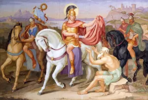 Saint Martin Prints: Saint Martin of Tours cuting a piece of his cloak for a beggar
