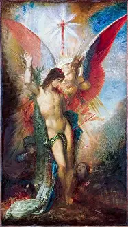 Oil On Panel Prints: Saint Sebastian And The Angel, painting in oil on panel by Gustave Moreau, circa 1876