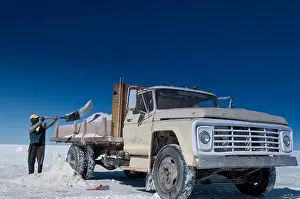 Altiplano Prints: Salar de Uyuni, Salt Minor Loading Truck With Spade