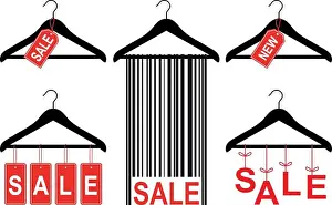 Reduction Prints: sale tags on clothes hanger, vector set