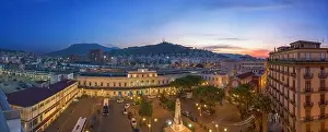 Salerno, Italy cityscape over Pizza Vittorio Veneto and the main station at dawn