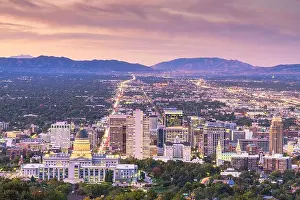 Salt Lake City, Utah, USA downtown city skyline at dusk