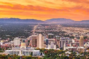 Salt Lake City, Utah, USA downtown city skyline at dusk
