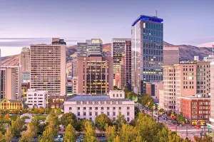 Salt Lake City, Utah, USA downtown financial district cityscape at twilight
