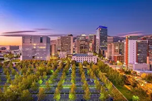 Salt Lake City, Utah, USA downtown financial district cityscape at twilight