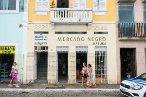 Northeast Prints: Salvador, Brazil - Circa September 2019: Facade of Katuka Black Market (Mercado Negro)
