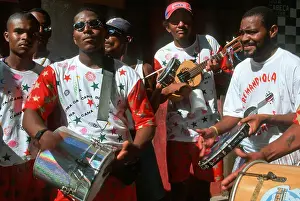 Entertain Prints: Salvador, Brazil. Group of musicians on the street during carnival with drums