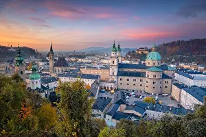 Salzburg, Austria. Cityscape image of the Salzburg, Austria with Salzburg Cathedral during autumn sunset
