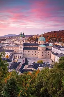 Salzburg, Austria. Cityscape image of the Salzburg, Austria with Salzburg Cathedral during autumn sunset