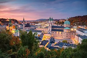 Salzburg, Austria. Cityscape image of the Salzburg, Austria with Salzburg Cathedral during autumn sunset