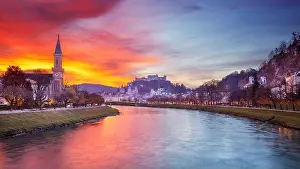 European Alps Prints: Salzburg, Austria. Panoramic cityscape image of the Salzburg