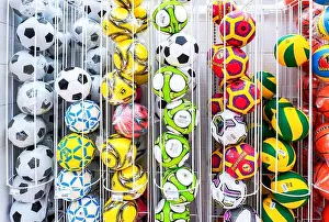 Piled Prints: Samara, Russia - May 20, 2023: Balls for different sports