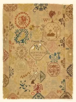 Sampler. Detached motifs, including a swan
