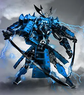Samurai Prints: Samurai robot warrior design.3D rendering