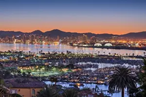 Loma Prints: San Diego, California, USA downtown cityscape over the bay at dawn