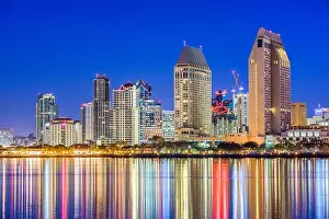 San Diego, California, USA downtown cityscape at night