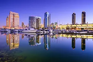 San Diego Prints: San Diego, California, USA skyline at the Embarcadero Marina