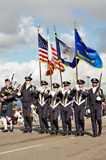 San Diego Prints: San Diego Harbor Police color guard marching in a parade in San Diego, California, USA