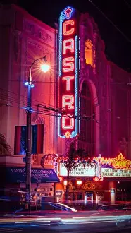 Residential District Prints: San Francisco, California, USA - August 2019: Castro Theatre building on Castro Street at night