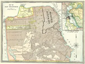 Earthquake Prints: SAN FRANCISCO town/city plan showing area destroyed in 1906 earthquake, 1907 map