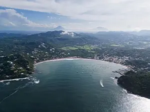 San Juan Prints: San juan Del Sur town aerial panorama in Nicaragua bright morning