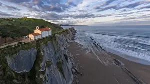 Cantabrian Prints: San Telmo hermitage in Zumaia, Basque Country - drone aerial view