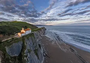 Cantabrian Prints: San Telmo hermitage in Zumaia, Basque Country - drone aerial view