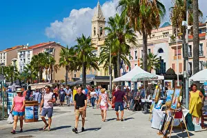 Town Center Prints: Sanary-sur-Mer (south-eastern France): quay “Quai Charles de Gaulle” along the harbour