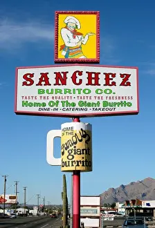 Comical Prints: Sanchez Burrito Company sign for an old drive in restaurant in Tucson Arizona