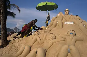Bikini Prints: Sand Sculpture Copacabana Beach Rio de Janeiro Brazil