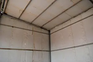Oman Prints: Sandwich panel. Industrial warehouse construction and interior view of the roof ceiling structure