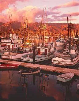 Chuck Prints: Santa Barbara harbor at sunset Santa Barbara California