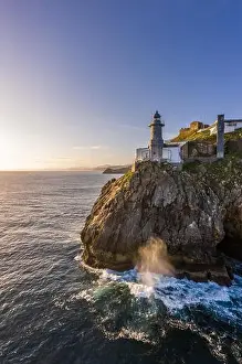 Santa Catalina lighthouse in Lekeitio, Basque country - drone aerial view