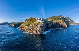 Santa Catalina lighthouse in Lekeitio, Basque country - drone aerial view