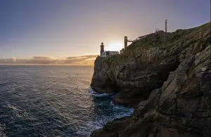 Cantabrian Prints: Santa Catalina lighthouse in Lekeitio, Basque country - drone aerial view