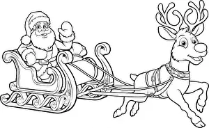Presents Prints: Santa Claus Christmas Fling Sleigh Sled Reindee