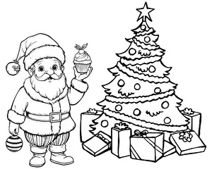 Snowman Prints: Santa Claus Christmas Street Scene Coloring Page